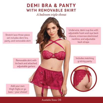 Demi Bra &amp; Panty with Removable Skirt - One Size