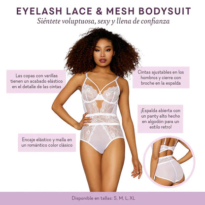 Eyelash Lace &amp; Mesh Bodysuit